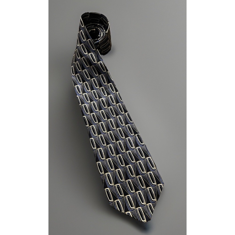 Albert Nipon Neckwear Tie Multi Color Black Gold Blue AOP 100% Silk USA JBHS